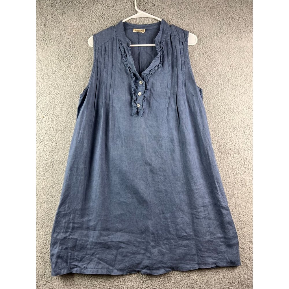 Alessia Pacini Made In Italy Women's  Size M Blue 100% Linen Midi Dress